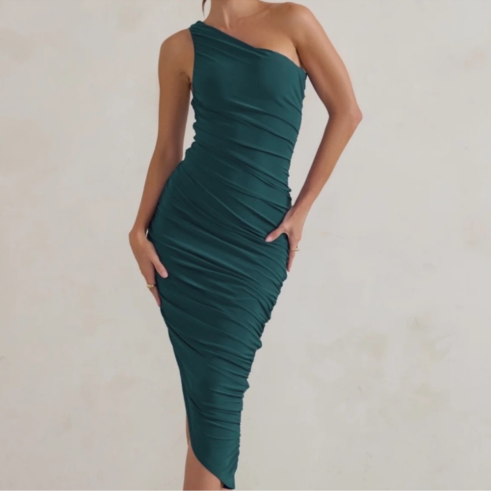Emerald Green One Shoulder Wedding Guest Dress